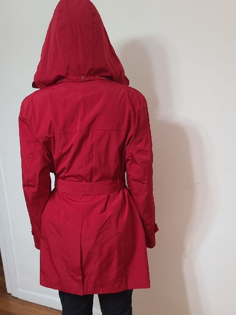 London Fog Crimson Red Trench with Waist Tie - Picture 3 of 12